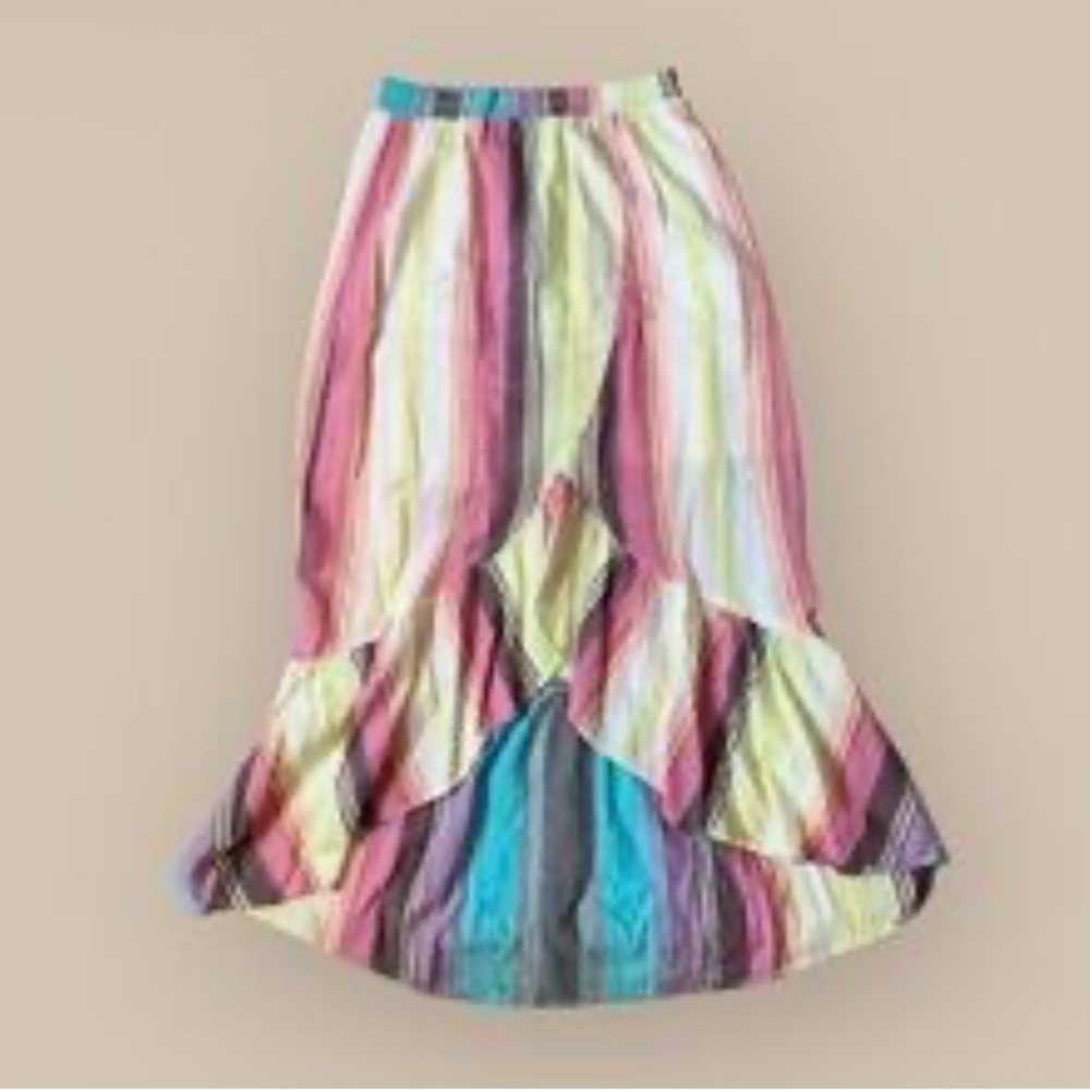 Blue Rain 100% Cotton Multicolor Striped Women's Midi Faux Wrap Skirt